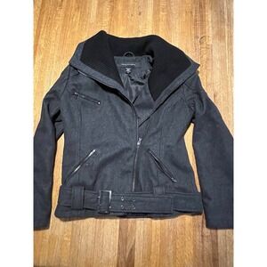 Apostrophe Women Medium Charcoal Gray Wool Blend Full Asymmetric Zip Belt Jacket